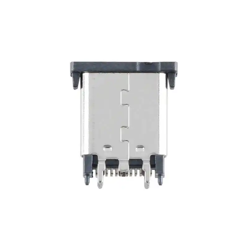 USB Type-C 24P female surface mount with short pins, straight pins, four pins with posts, 10.5mm height fast charging interface