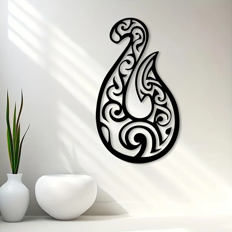 Metal Wall Art Polynesian Fish Hook Swirl Iron Rustic Hanging Vintage Decor for Tiki Bar Beach House Surfer Gift