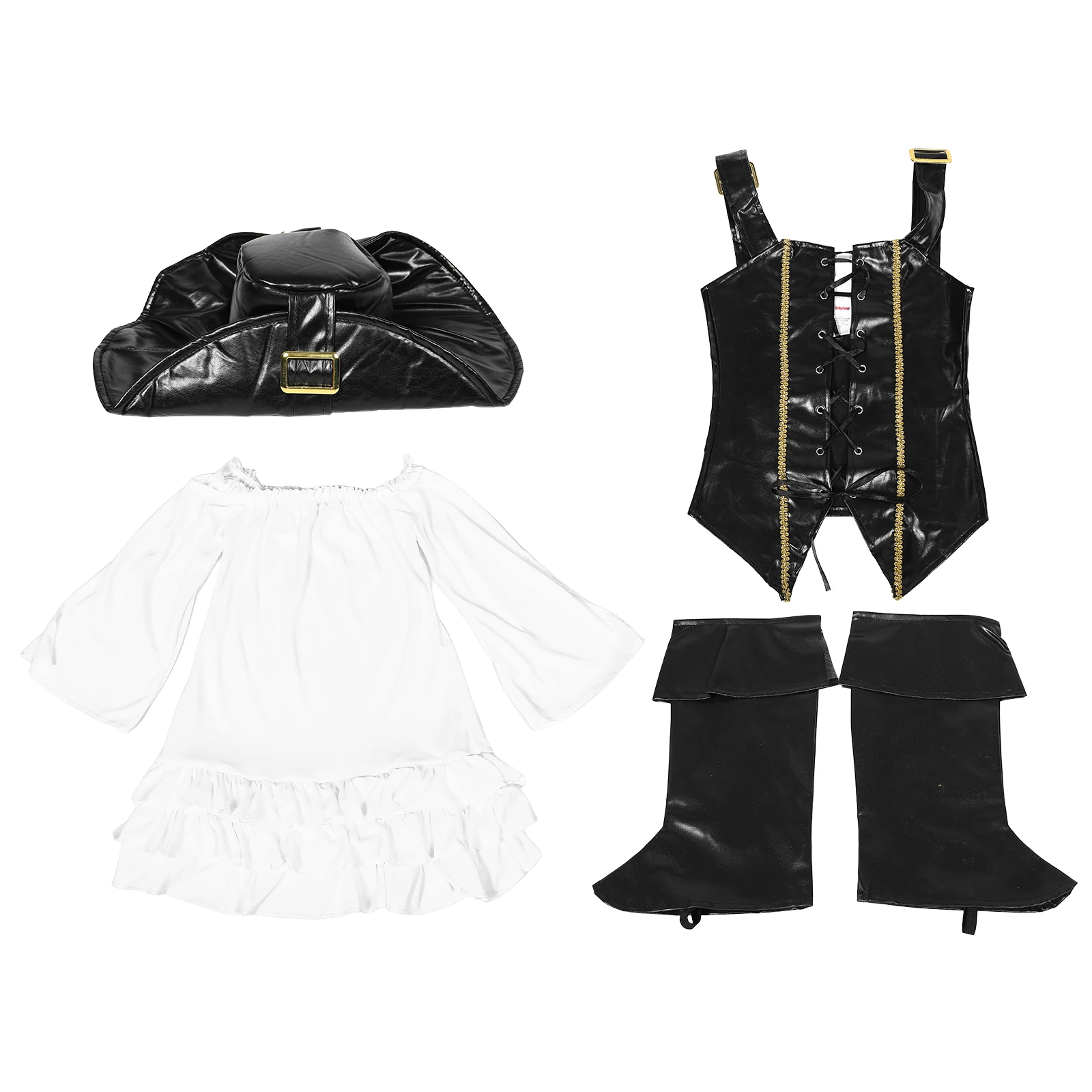 

Girls Pirate Costume with Vest Hat Top Skirt for Kids Toddler Performance Gothic Halloween Cosplay Party Dress L Size Breathable