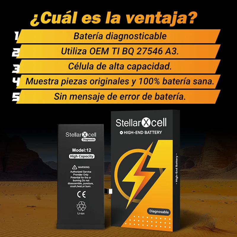 Batería de diagnóstico StellarXcell con mensaje de pieza genuina para iPhone 12mini 13Pro 14Plus 15Promax, reemplazo 4