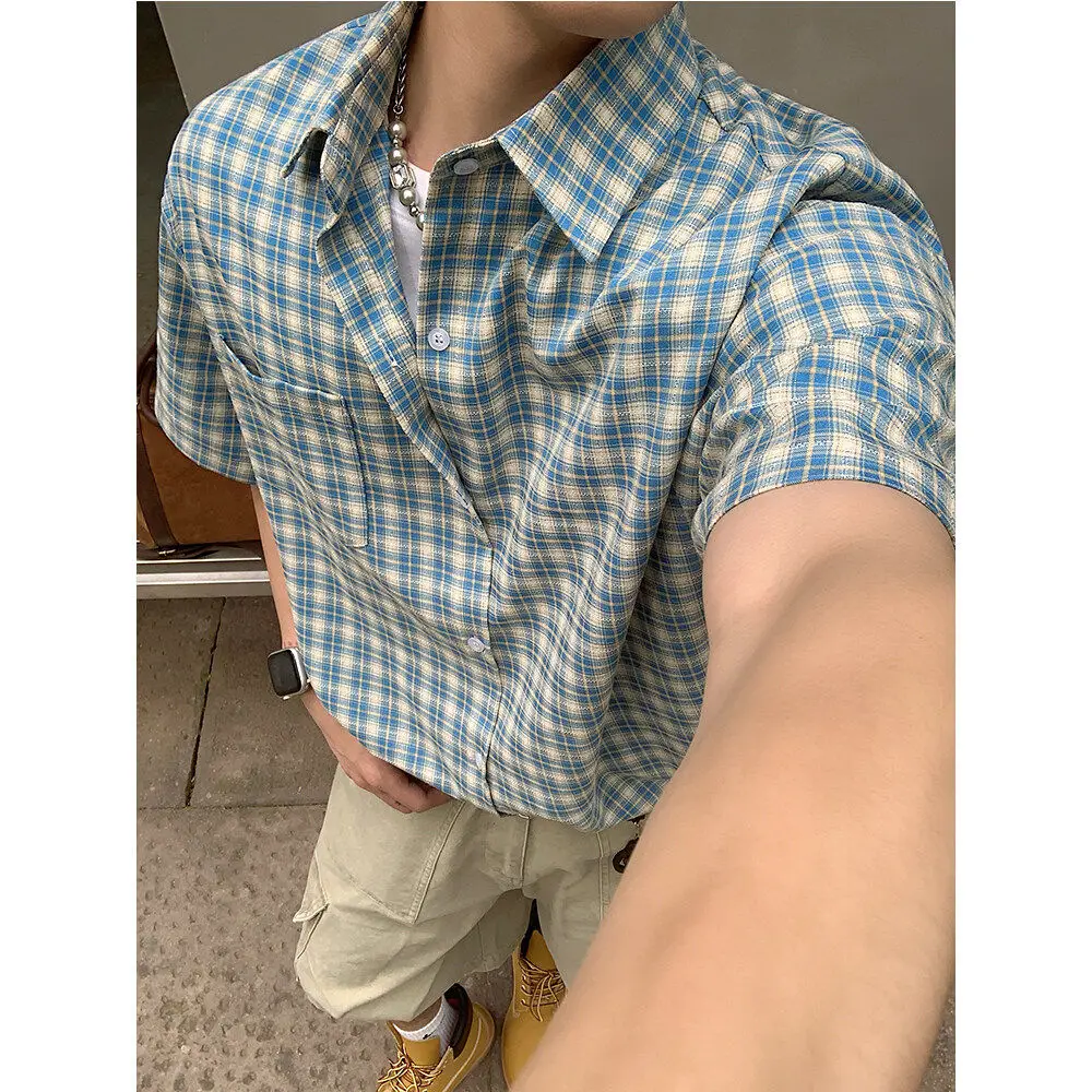 

American Retro Plaid Shirt Men's Loose Short-sleeved Summer Casual Shirt