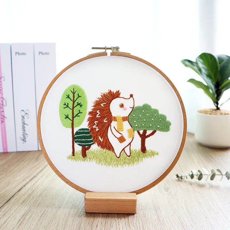 Cartoon Animal  Package Cross Stitch Embroidery Bag Material Hand  Diy Beginner  Frame  Embroidery Supplies Punch Needle Kit