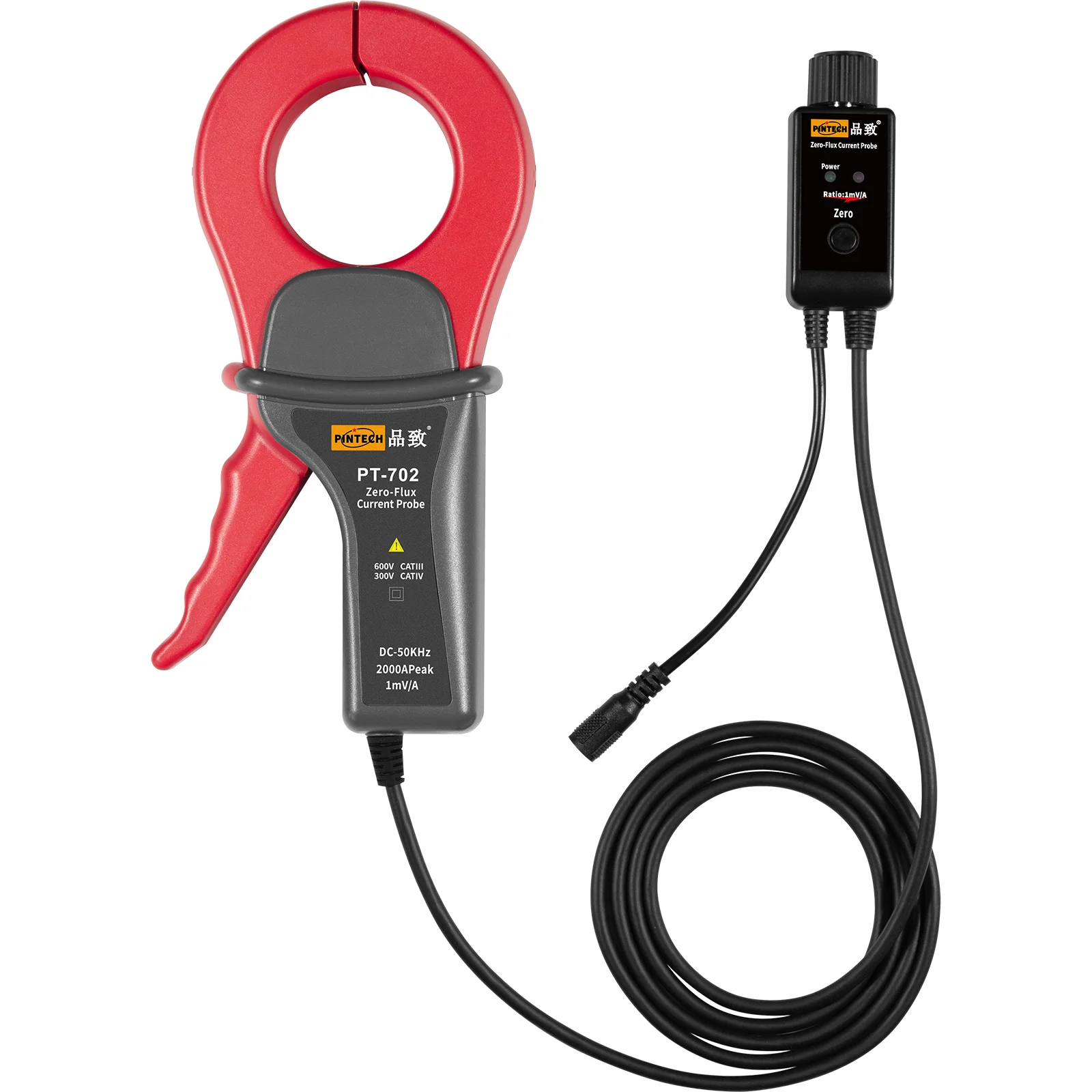 PINTEHC PT-702 AC/DC Current Clamp Probe for Oscilloscope 50kHz Bandwidth, 4000A, Zero Flux Current Probe with BNC Connector