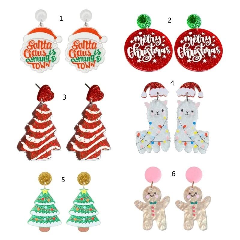 Christmas Cartoon Acrylic Drop Earrings Tree Alpacas Gingerbreads Man Dangle Earrings Party Jewelry Gift for Women Girls