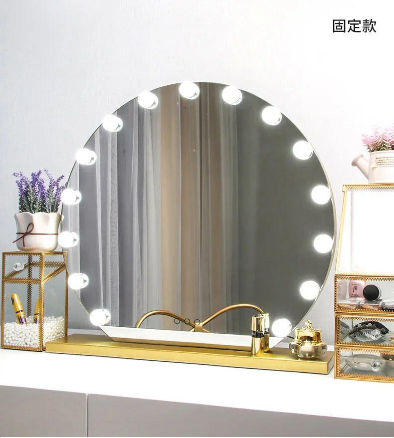 Half round makeup mirror desktop LED with light ins, wind net red mirror, vanity, makeup light, intelligent makeup light