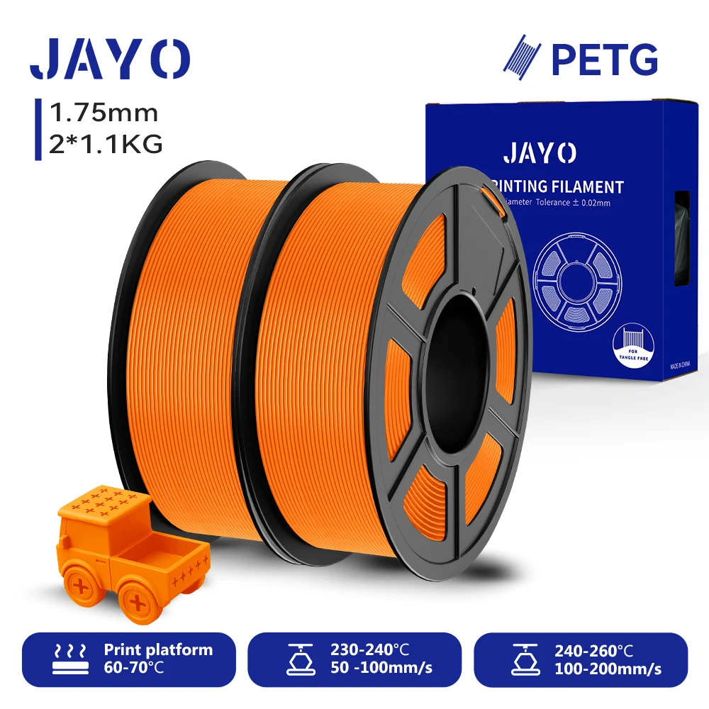JAYO 3D-printer PLA/PETG/PLA+ /PLA META /ZIJDE/ASB/TPU-filament 1,75 mm 2 rol 1,1 kg/0,65 kg 3D-printerfilament voor 3D-printer