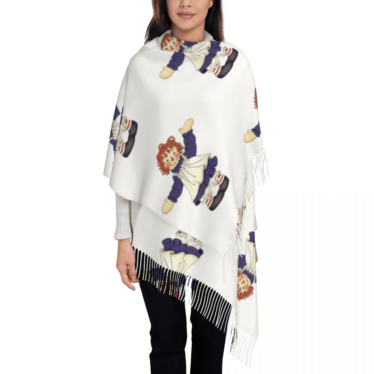 

Шарф Raggedy Ann And Raggedy Andy, шарфы с кисточками для женщин, мягкие теплые шали и накидки, длинная осенне-зимняя шаль