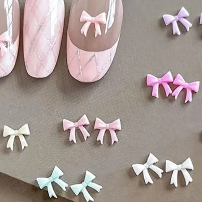 50Pcs Mixed Mini Bow Nail Art Charms 3D Bowknot Tie Parts Nail Art Decoration Ribbon Nail Accessories For DIY Manicure Salon