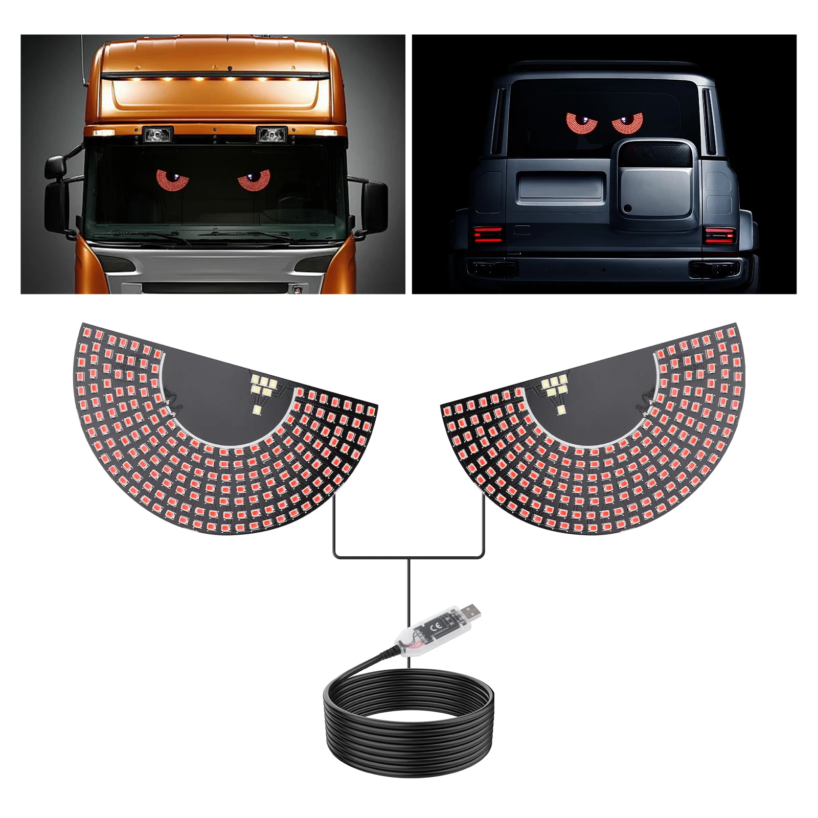 LED Devil's Eye Car Back Window expression lights Red semicircle Windshield Display Decorative Lamps USB Plug Lighting