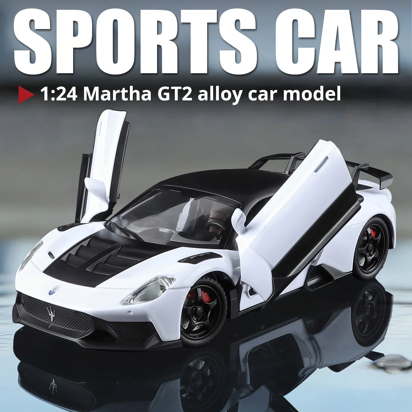 

Масштабная модель суперкара Maserati GT2 1:24 из сплава, коллекционная, со светом и звуком, для мальчиков, детская игрушка-машинка
