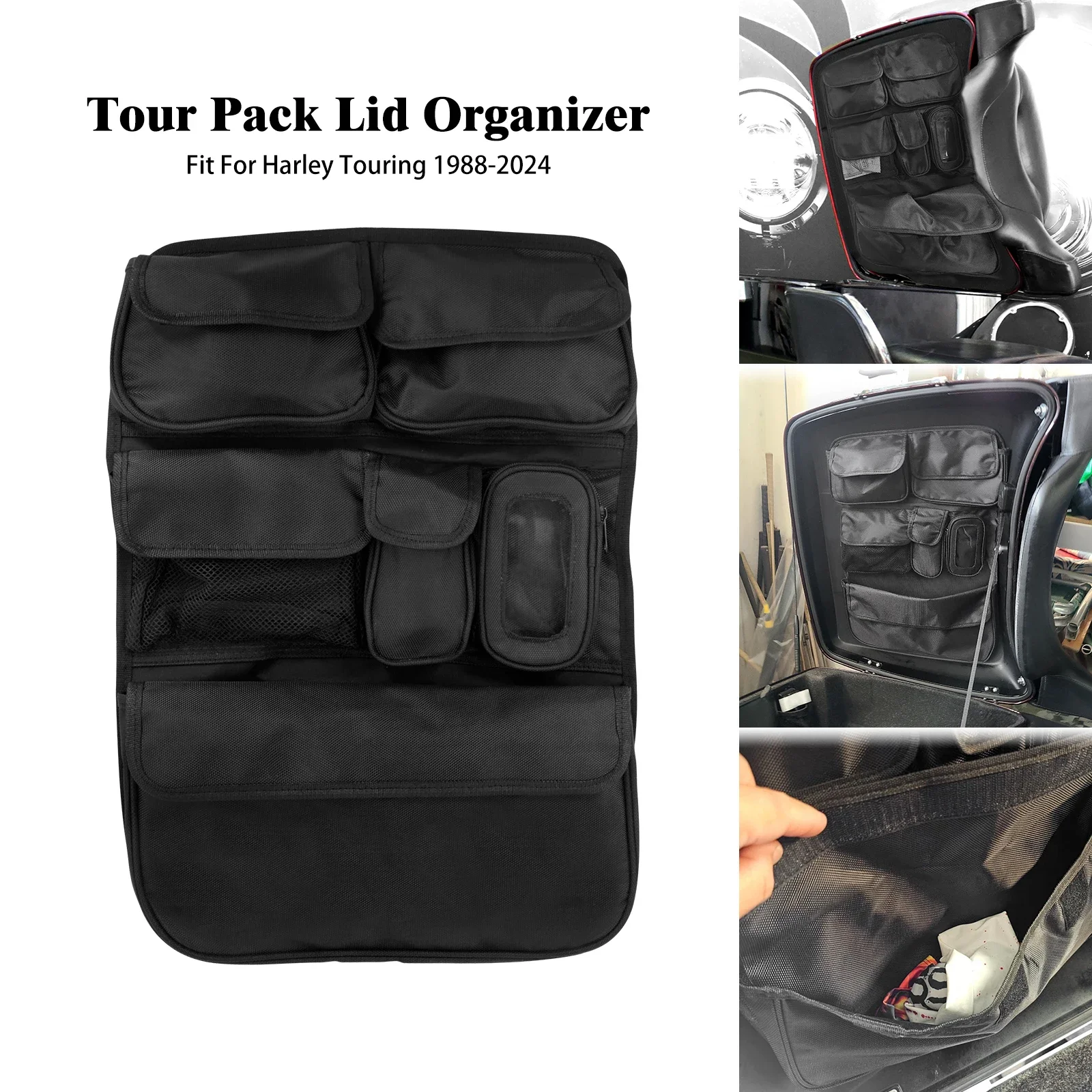 

Motorcycle Black Tour Luggage Lid Organizer Storage Bag For Harley Touring Street Glide Road Glide Road King FLTRX FLHX 1988-24