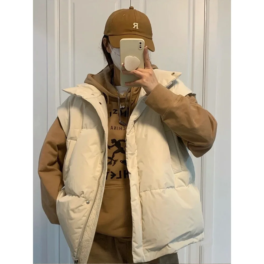 Chaleco de plumas a la moda para mujer, nuevo Otoño Invierno, grueso, holgado, de manga larga, Color puro, cierre de un solo botón