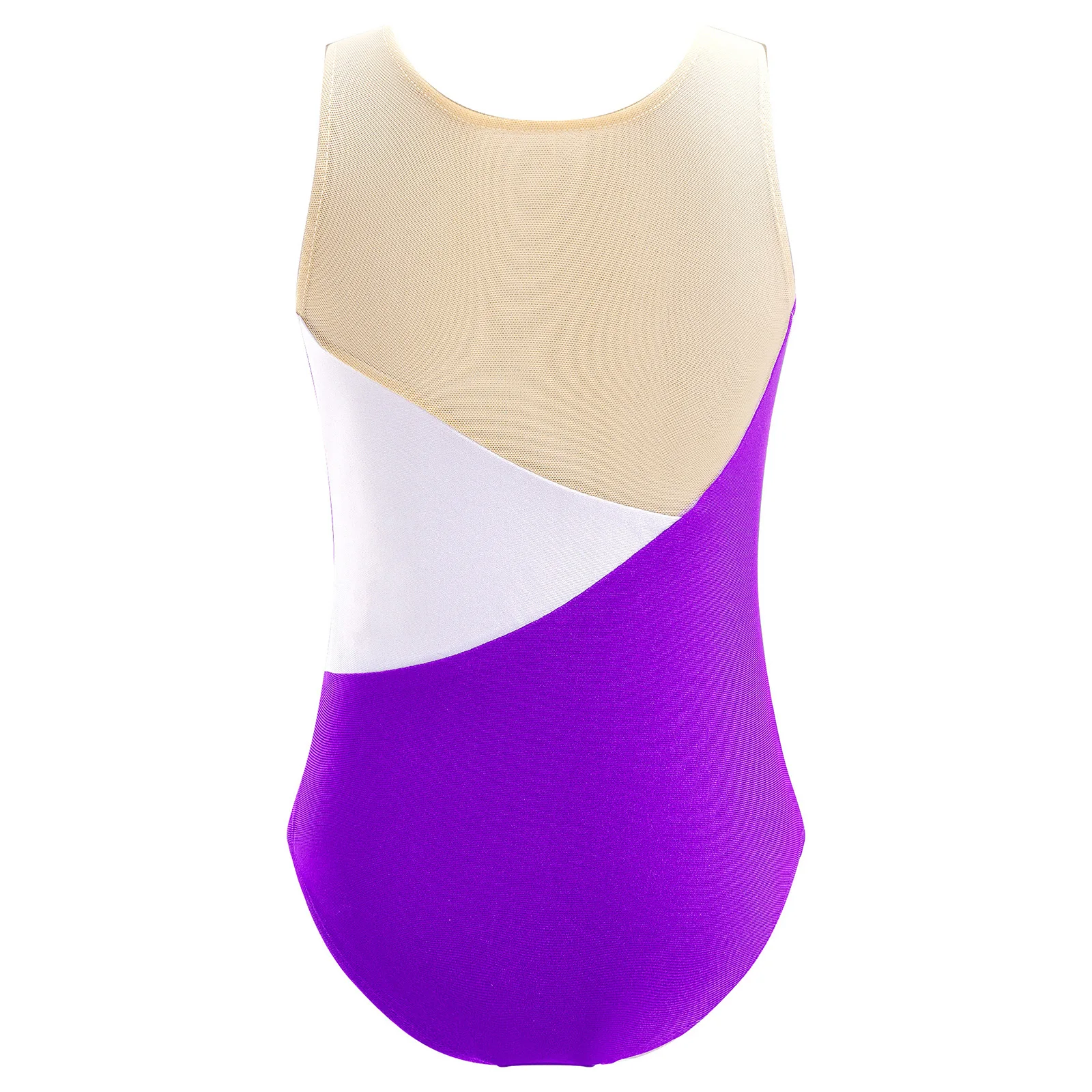 Teen Girls Ballet Dance Gymnastic Skating Leotard Dancewear Sleeveless Shiny Sheer Mesh Bodysuit Acrobatics Yoga Fitness Costume