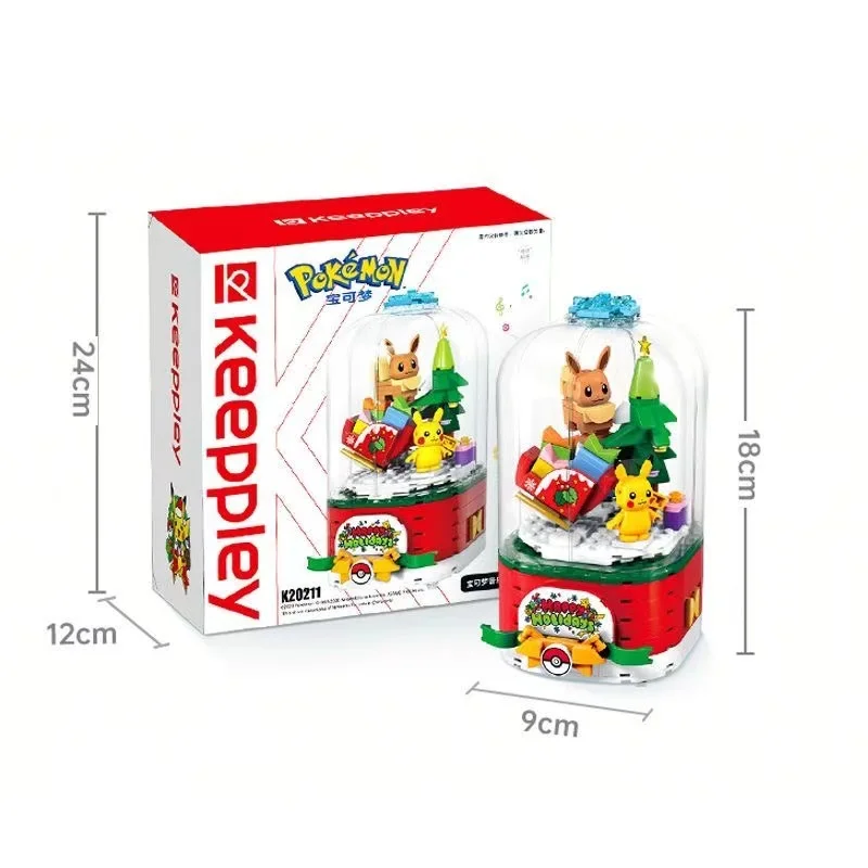 Pokemon Figures Pikachu Eevee Rotating Christmas Music Box Assembled Blocks Toys Desktop Decoration Model Children\'s Toys Gifts