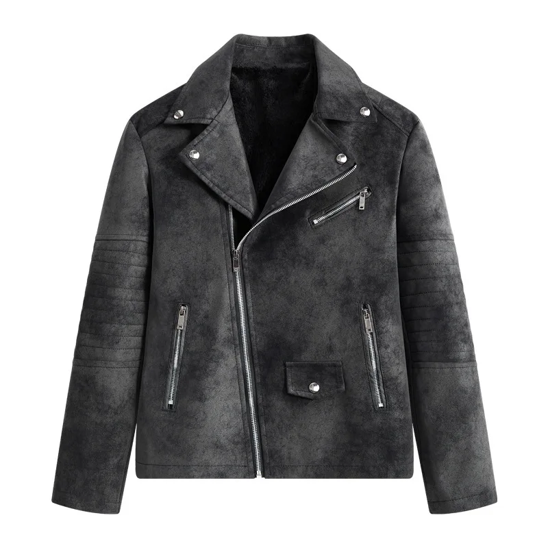 

2025 Autumn Men Plush Coat Vintage High Street Washed Turn Down Collar Male Outerwear Windproof Long Sleeve Zipper Man Jacket