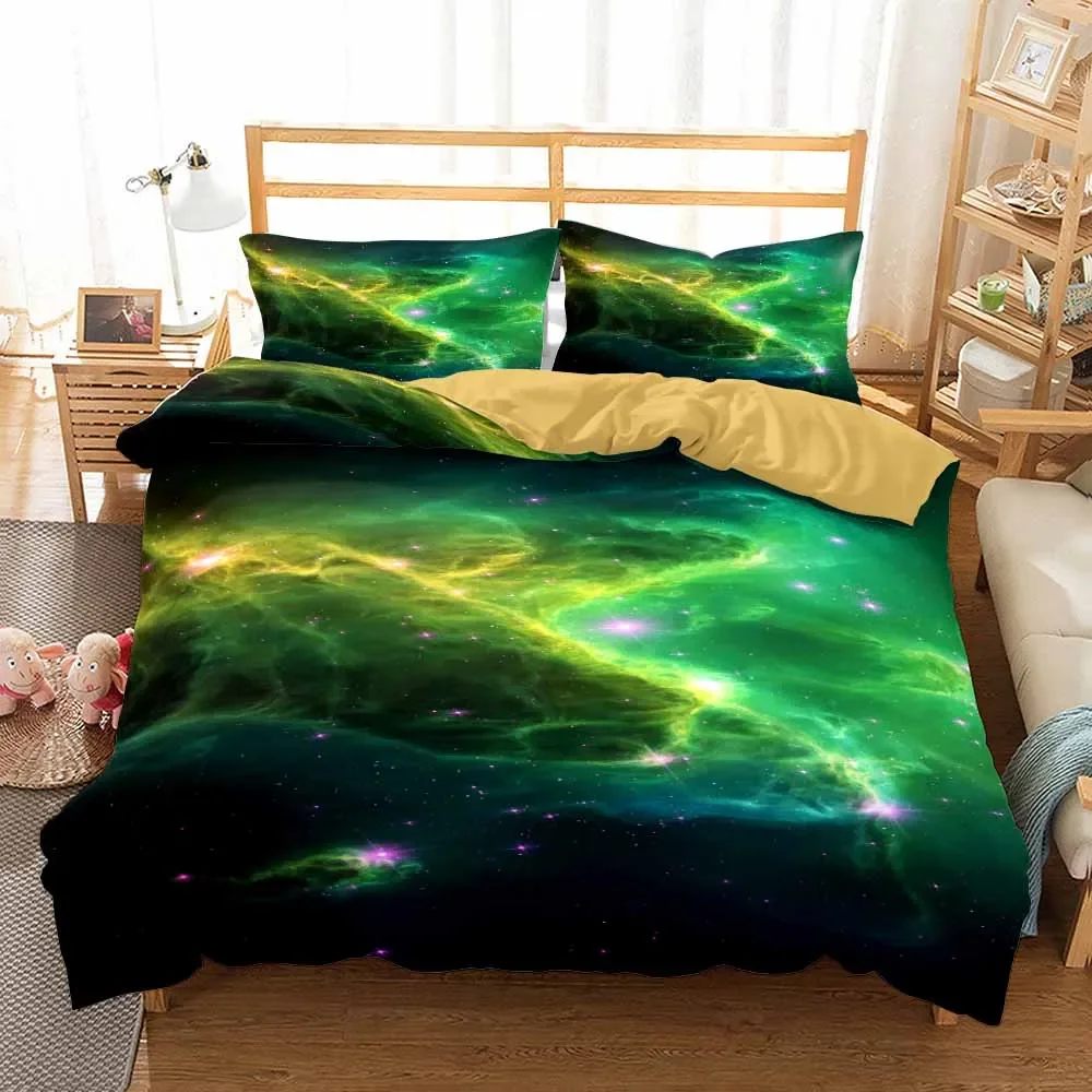 Blue Violet Green Galaxy Duvet Cover Sets Bedroom Set King Super Soft Comfortable Bedding Set Starry Sky 3 Pcs Ropa De Cama Home