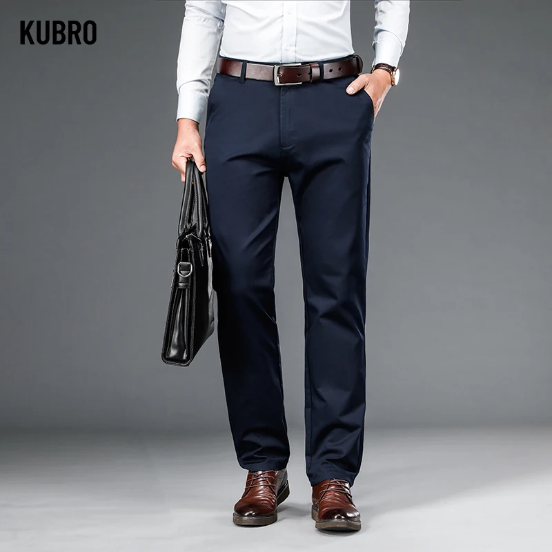 KUBRO Autumn Winter Gentleman Elegant Business Casual Pantalones Hombre Office Straight Cargo Pants High Quality Men's Clothing