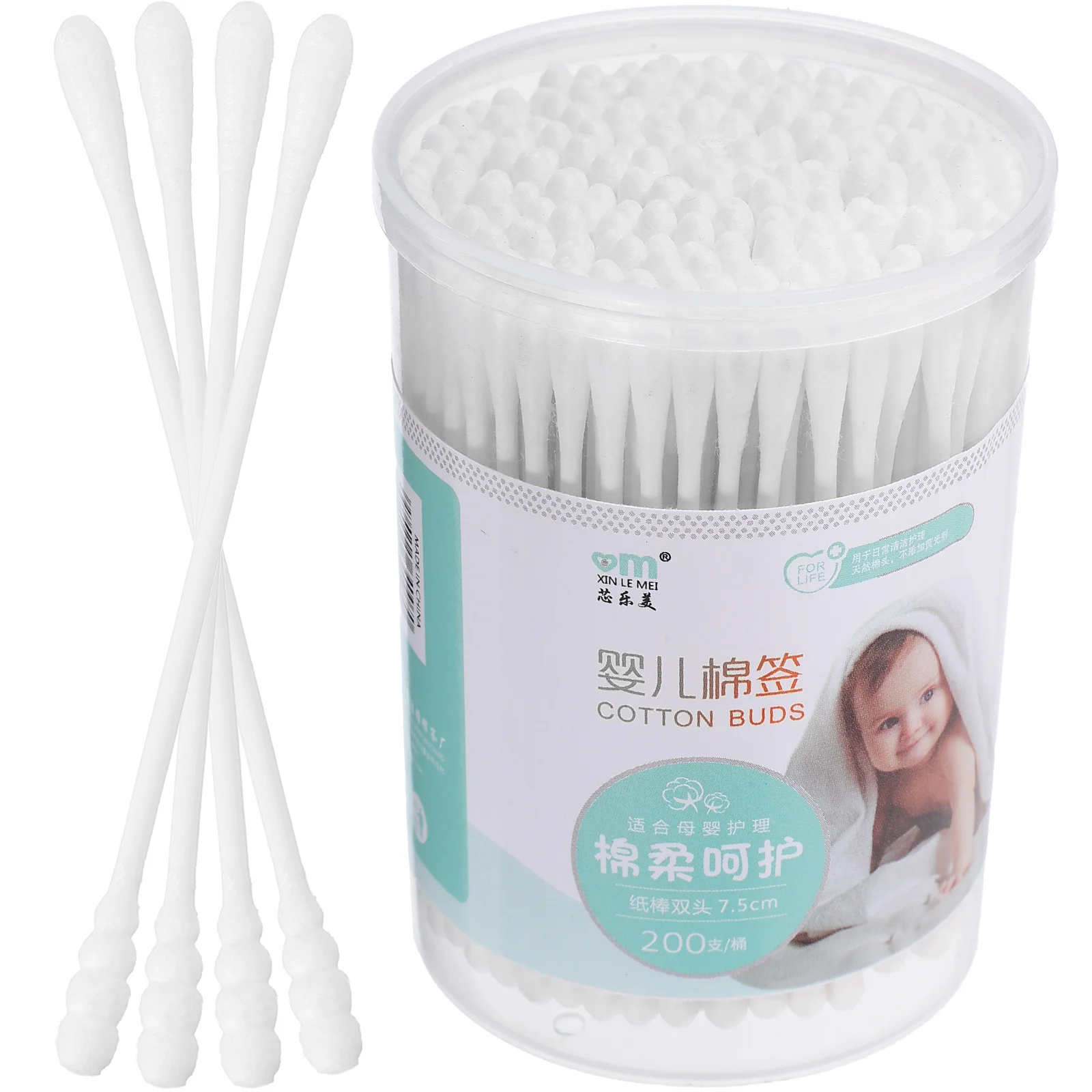 200 Pcs Earbuds Plugs Cotton Swabs for Baby Care with Different Heads Ball Makeup Tool White