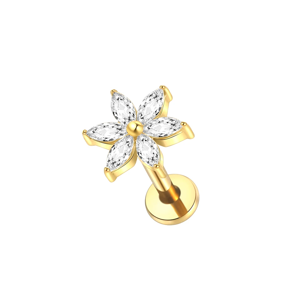 1PC Implantaat Grade Titanium Zirkoon Stud Oorbel Intern Schroefdraad Ster Labret Piercing Lip Monroe Helix Tragus Piercing Sieraden