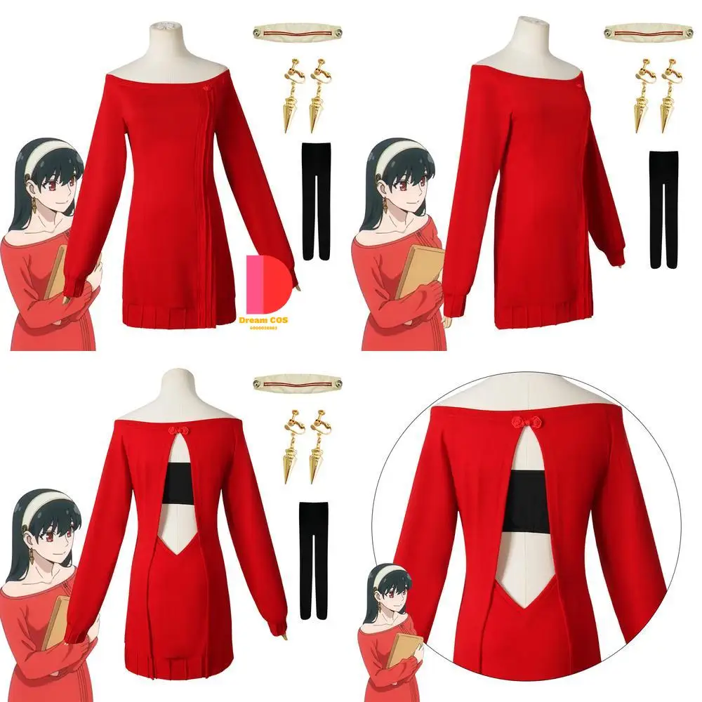 

Popular Anime Spy X Family Cosplay Costume Yor Forger Red Sweater Role Play Stage Performance Outfit for Women Wig Comic Con