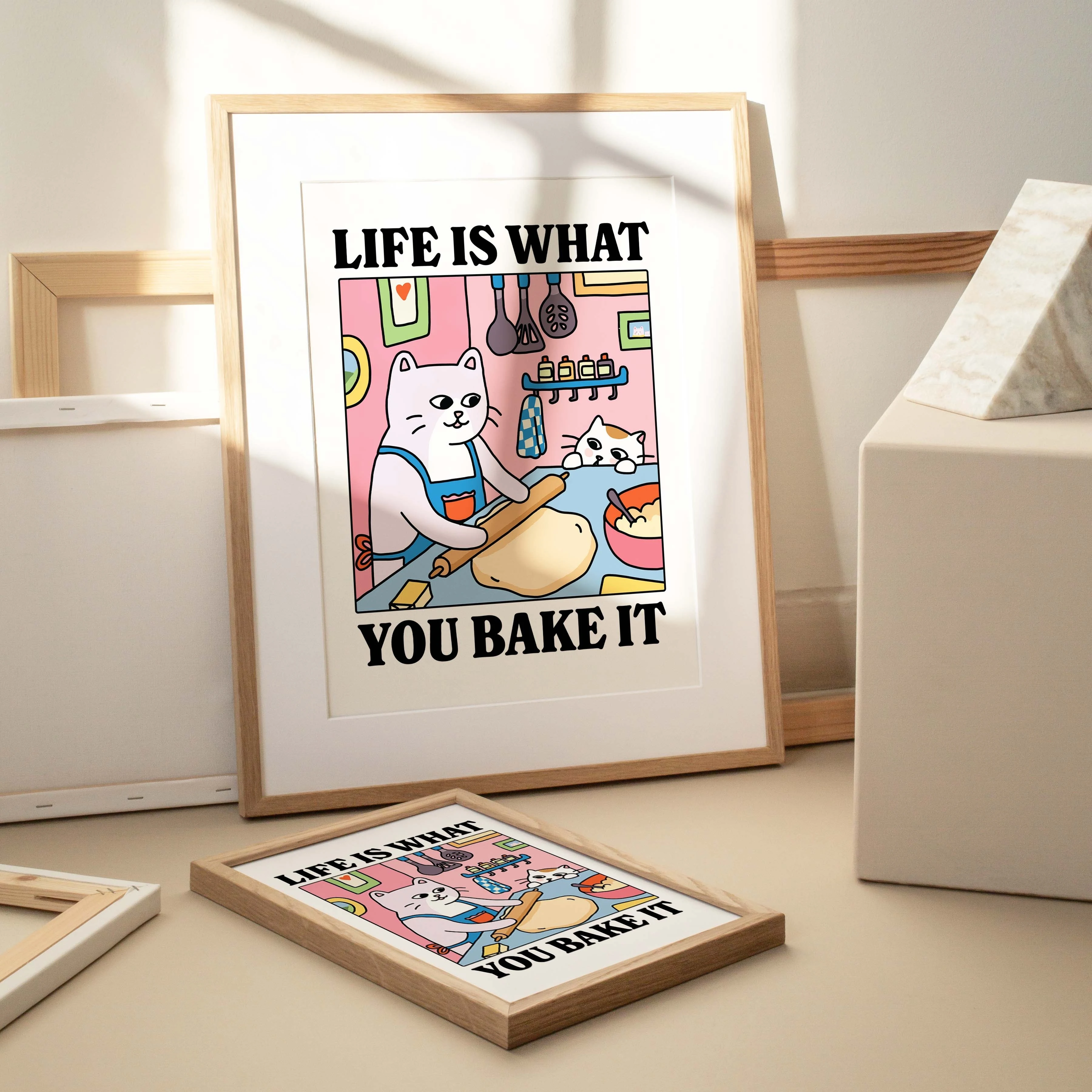 Life Is What You Bake It Cartoon Cat Wall Art Prints Canvas Painting Poster Picture For Living Children Room Home Decor Gift