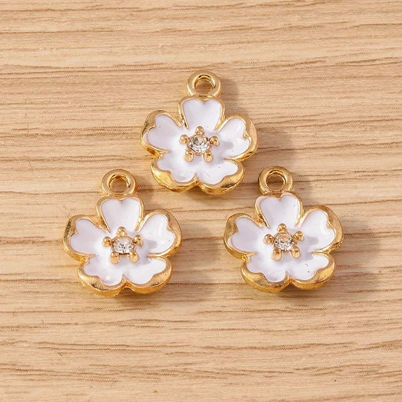10 Stück 12 x 15 mm niedliche bunte Emaille-Blumen-Charms für Tropfen-Ohrringe, Armbänder, Anhänger, Halsketten, DIY, handgefertigtes Kunsthandwerk, Schmuckherstellung – Detail 5