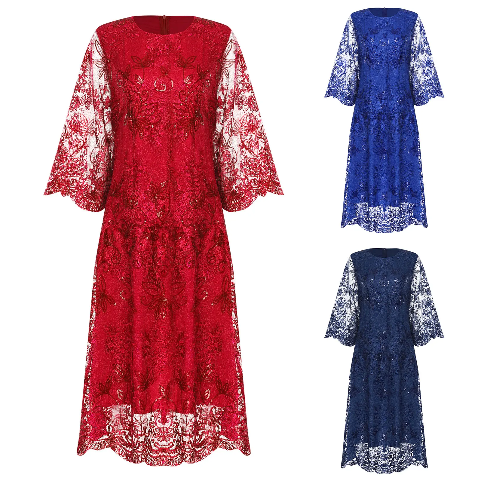 Women Prom Dress Sparkly Sequin Embroidery Dresses Elegant Evening Loose Festive Vestidos Banquet Pageant Wedding Party Gown