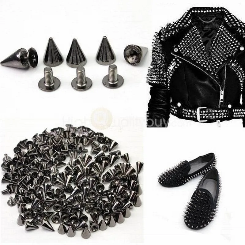 100Pcs Black Gold Silver Cone Studs and Spikes DIY Craft Cool Punk Garment Rivets for Clothes Bag Shoes Leather DIY Handcraft