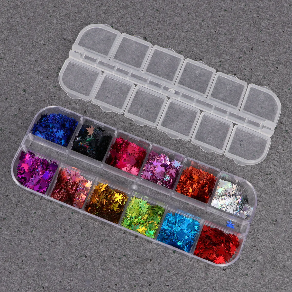 12Pcs Maple Leaf Nail Sequins Colorful DIY Manicure Decorations for Creative Nail Art Designs Holiday Party Halloween Christmas