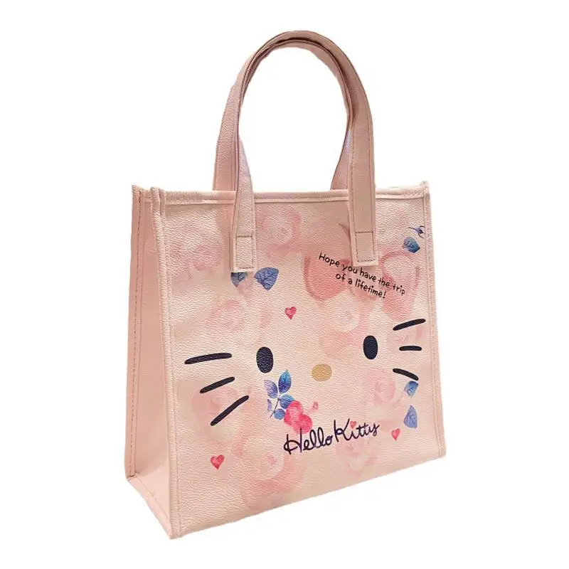 

Hello Kitty Fashion PU Tote Bag Shoulder Bag Pink Girl Heart Flower Cartoon Leopard Pattern Large Capacity Cosmetic Storage Bag