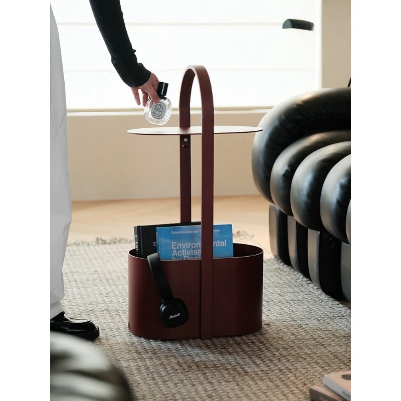 Designer Sofa Metal Side Table Bordeaux Red Home Living Room Creative Storage Rack Bedroom Bedside Table Accent Organizer