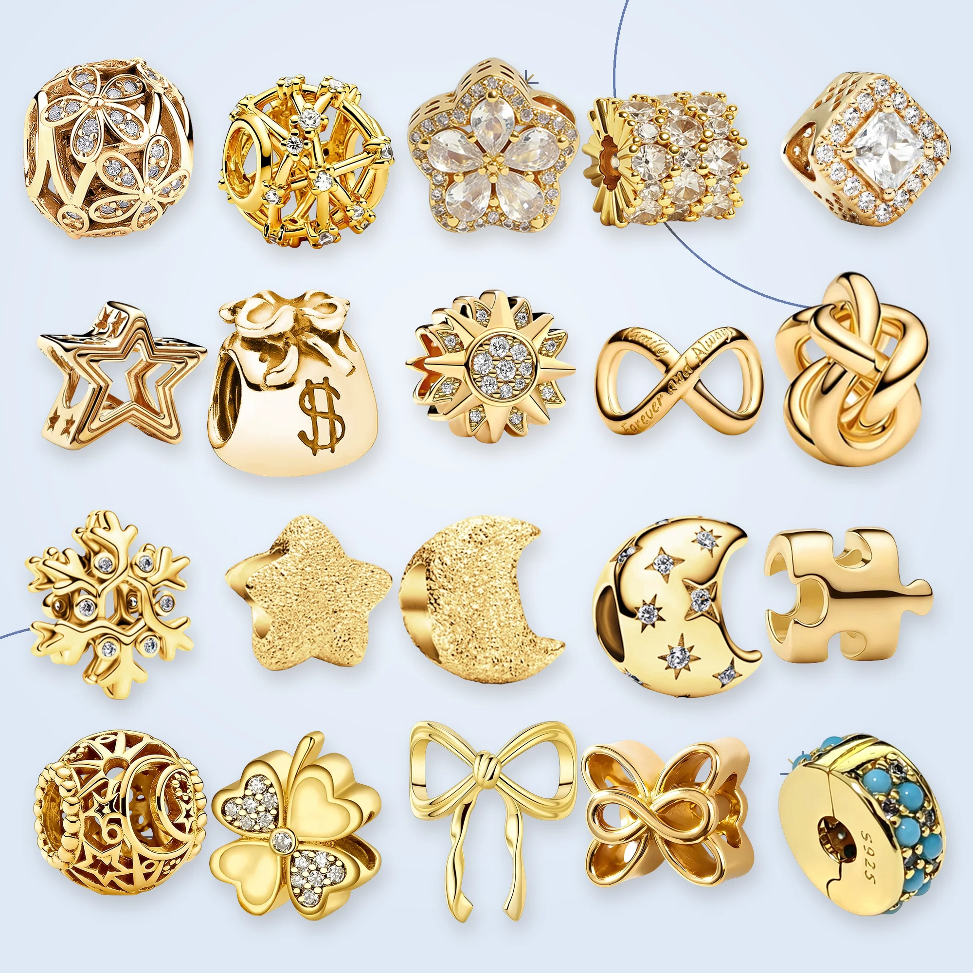 New Original Charms Beads,Starry Moon Flowing Light&Puzzle Piece Mini&Infinity Knot Charm Bead Fit Pendant Bracelet Women Jewelr