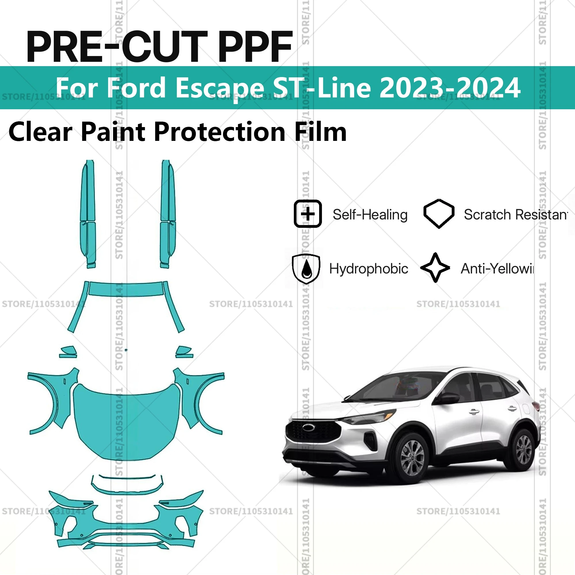 Pre-Cut Paint Protection Film PPF Transparent Car Film Automotive PPF Front Kit - Rockers For Ford Escape ST-Line 2023-2024