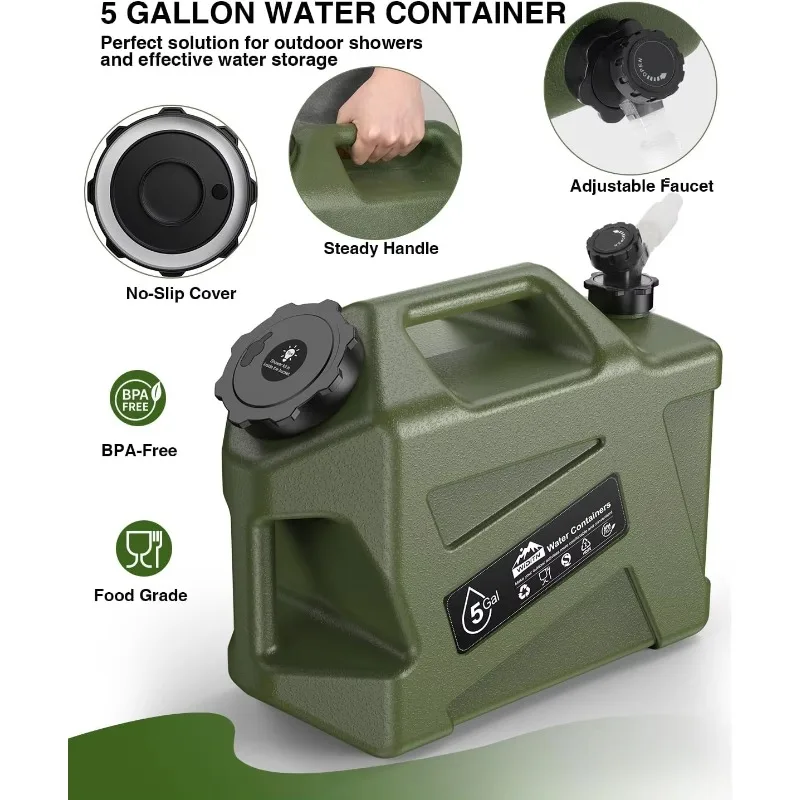 Portable Camping Shower with Water Jug Electric Rechargeable Camping Shower 5-Gallon Fo-od Grade Water Containers