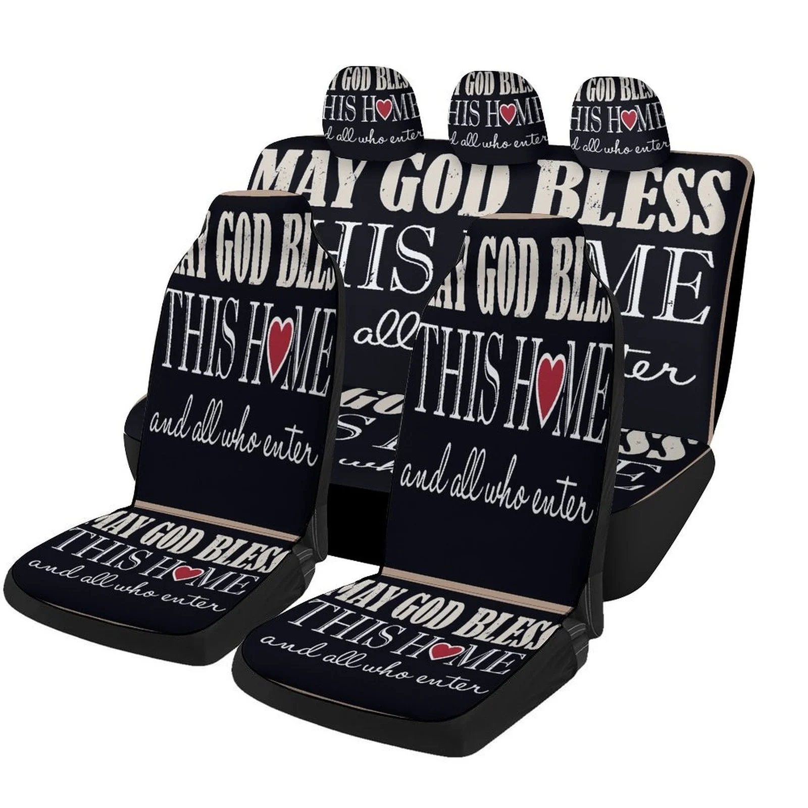 Home Blessing Sign Themed Seat Cover Set For Most Cars, Decorative Trendy High-quality Seat Protector Covers Full Set, Seat