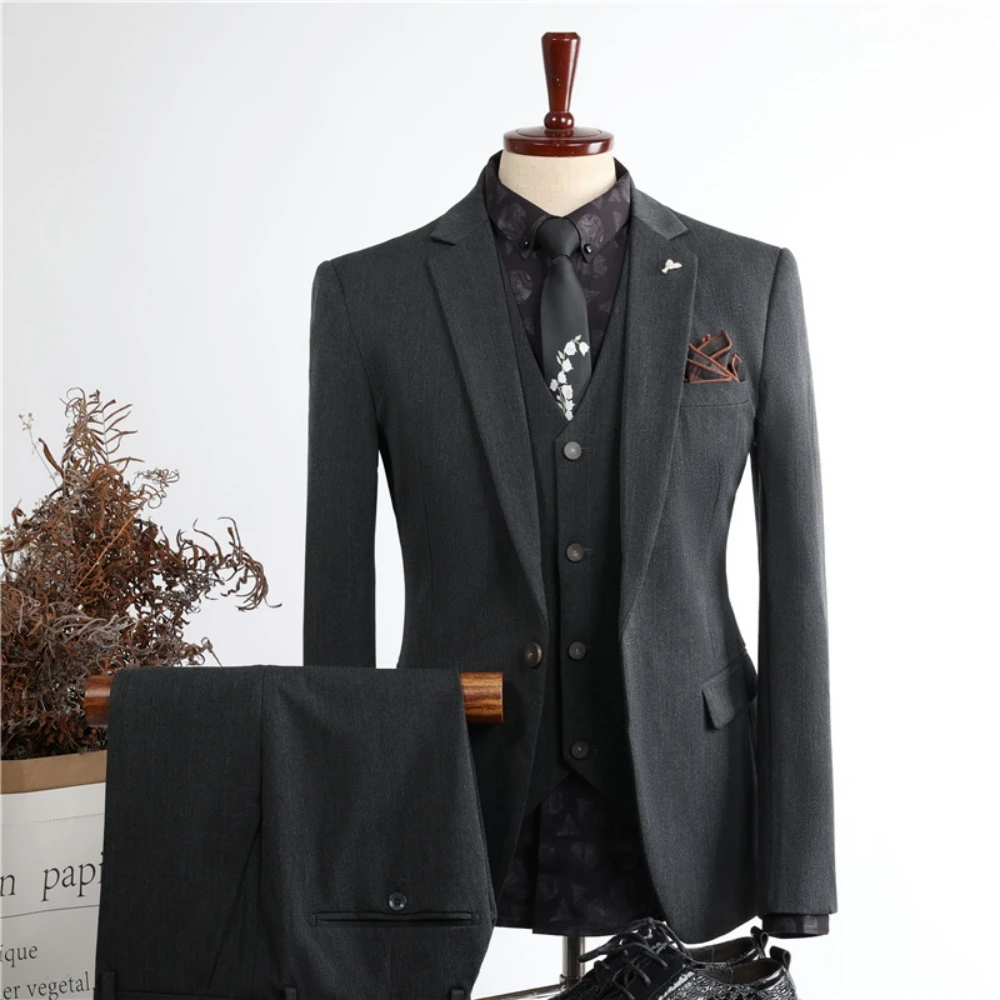 Spring Autumn Tuxedo 3 Pieces Blazer Vest Pants For Men Business Activities,One Button Full Sleeve Men's Suit Set Wedding Outfit