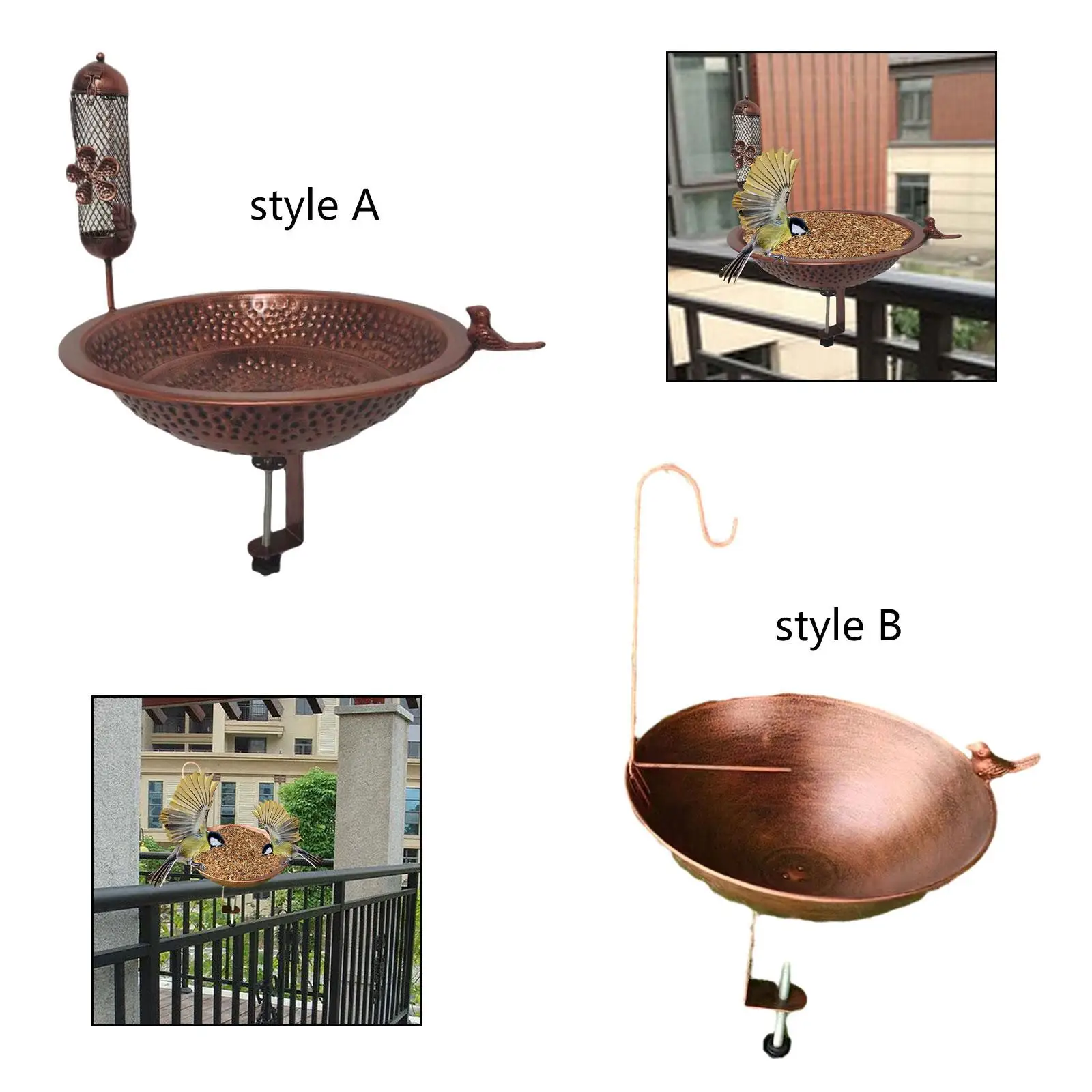 Hanging Style Railing Clamp Bird Bath Outdoor Bird Feeder Iron Garden Bird Container for Balcony Patio