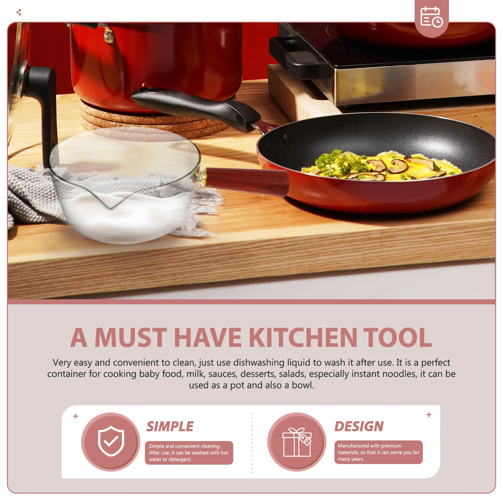 

Small Milk Non-Stick Baby Food Cooking Pot Ergonomic Handle Anti-Scalding For Noodles Soups Sauces Household Stew Pot