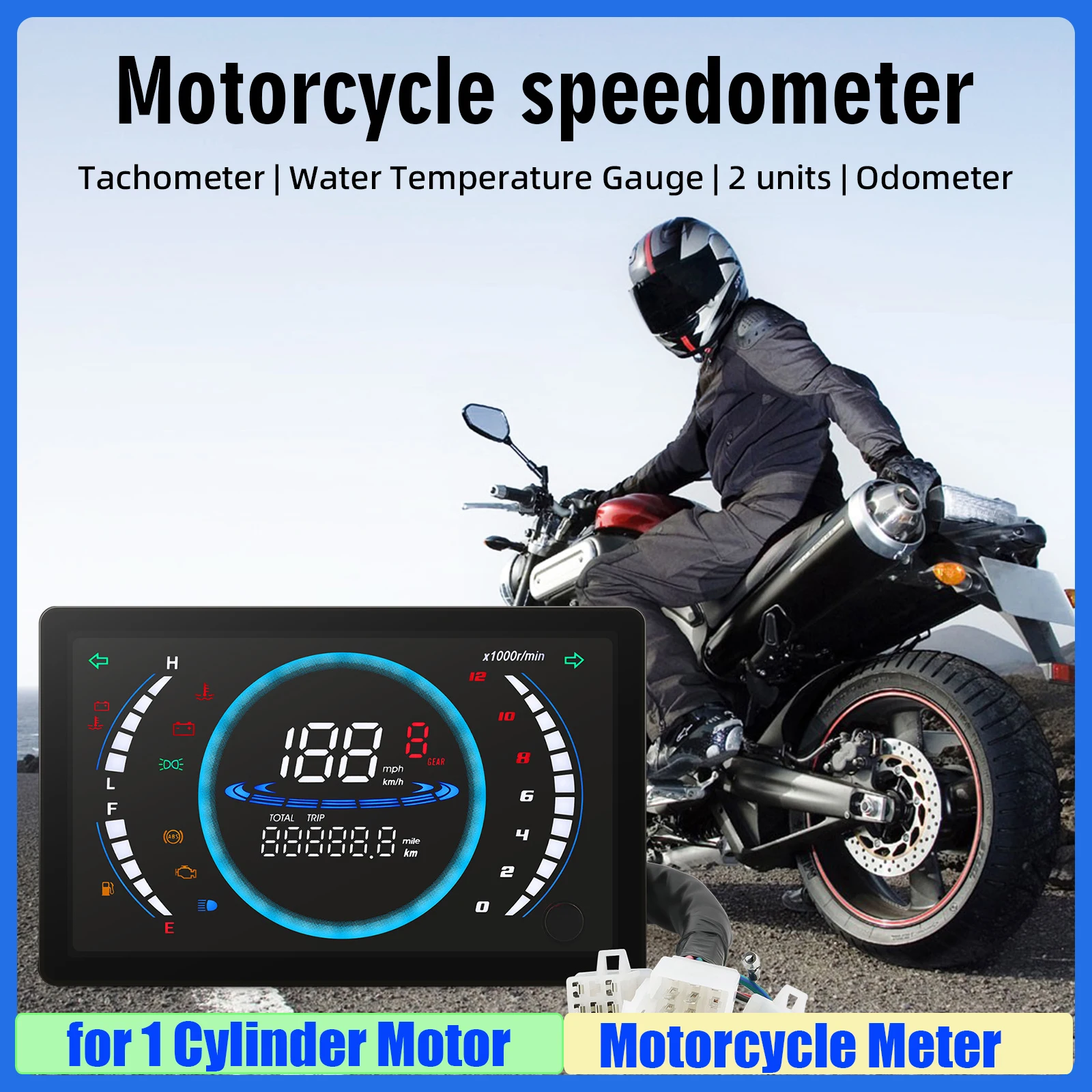 

Для 1 цилиндра приборной панели мотоцикла, светодиодный цифровой спидометр для мотоцикла, KMH, MPH, температура об/мин, 199 км/ч, 12 В