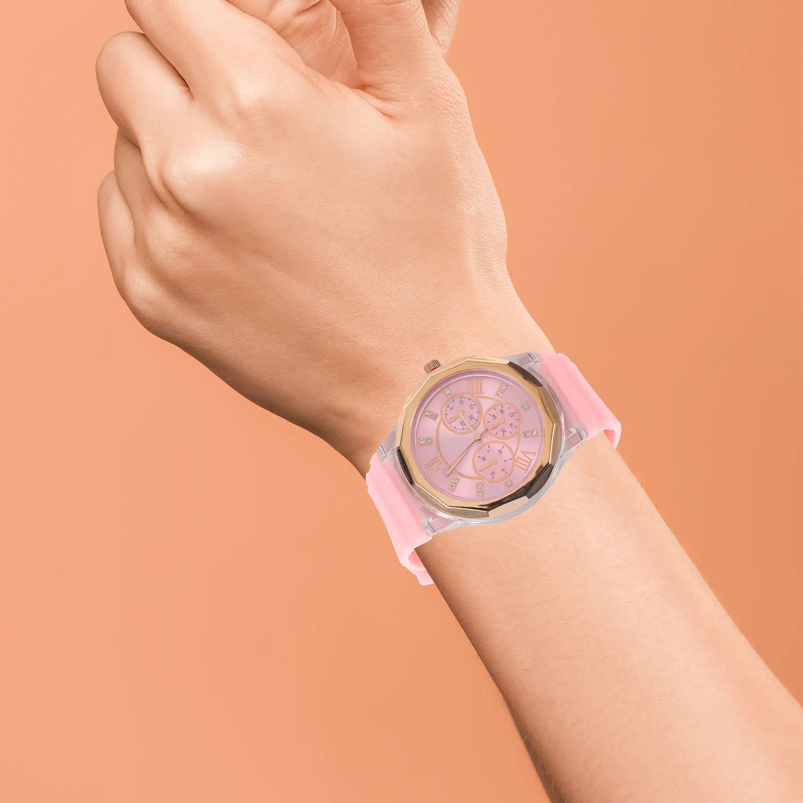

Quartz Watches Orange Silicone Butterflies Watch Watchband Pattern Wristwatch Female Stone Timepiece