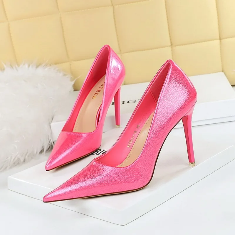 

BIGTREE Shoes Crystal Patent Leather Women Pumps Sweet High Heels Fashion Banquet Shoes Stilettos Heels 7.5 Cm 10.5 Cm Pumps