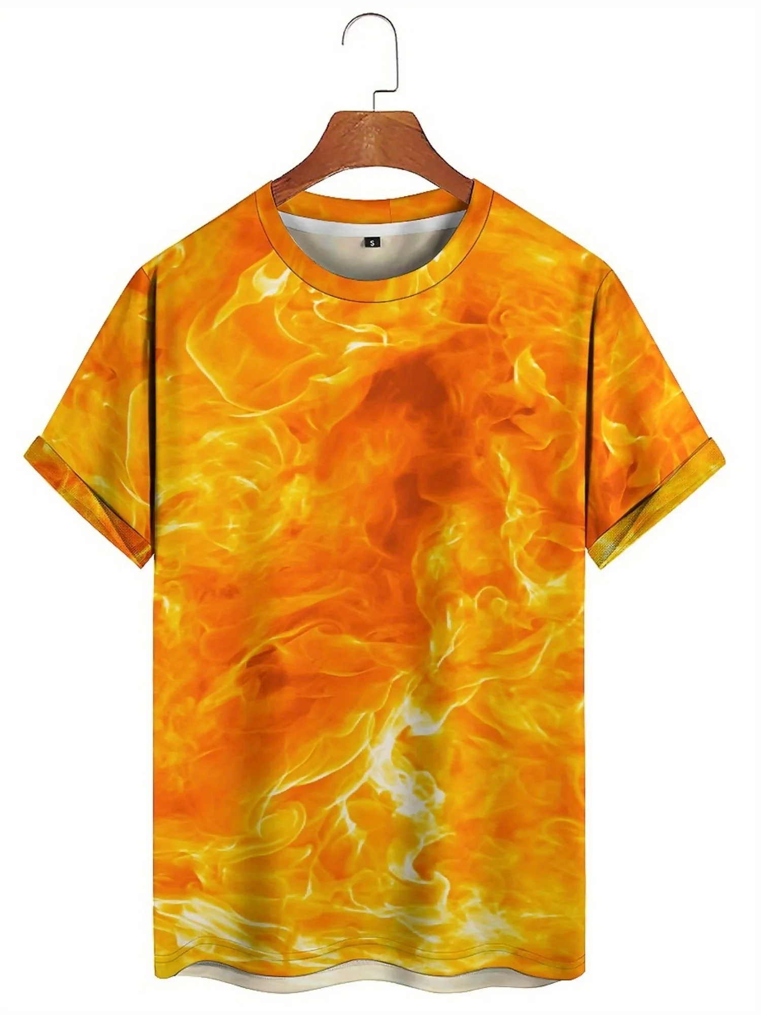 تي شيرت رجالي بطباعة Vibrant Flame ثلاثي الأبعاد - نمط هيب هوب روك الرائع، فضفاض، بوليستر ناعم وجيد التهوية