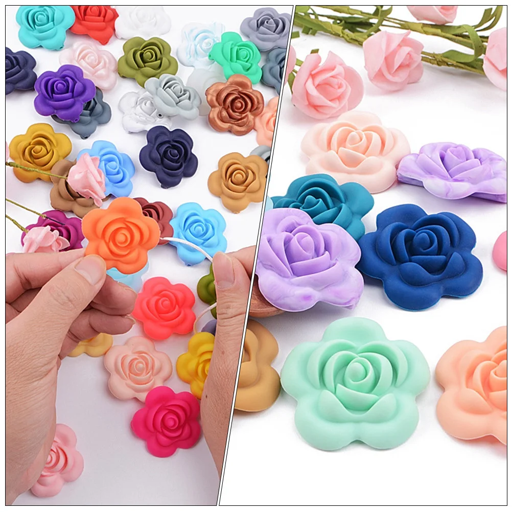 20Pcs Silicone Rose Beads Hexagon Shape Creative Flower DIY Jewelry Making Charms Bracelet Craft Accessories Flower Beads