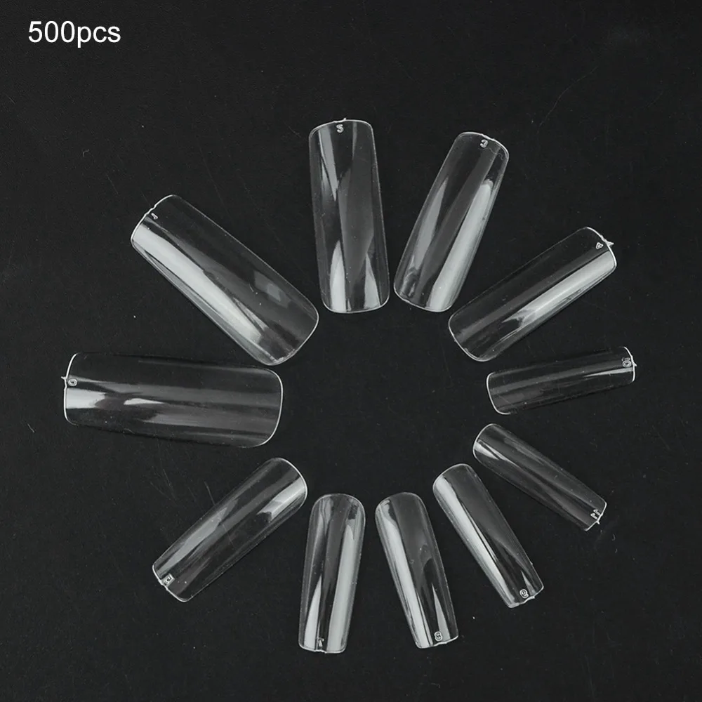 500pcs Transparent Full Coverage False Nail Tips Clear Acrylic Long Square Transparent Acrylic Nail Tips DIY Manicure Nail Tip