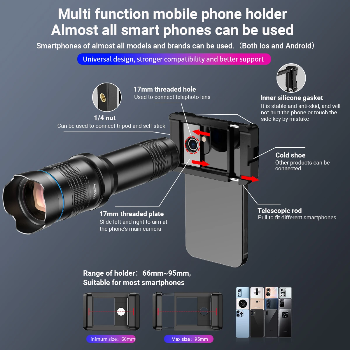 APEXEL 36X Telephoto Lens for iPhone, Samsung Galaxy, and More with Tripod, for Distant Wildlife, Buildings & Landscapes, Manual Focus & for Concerts, Camping & Exploration