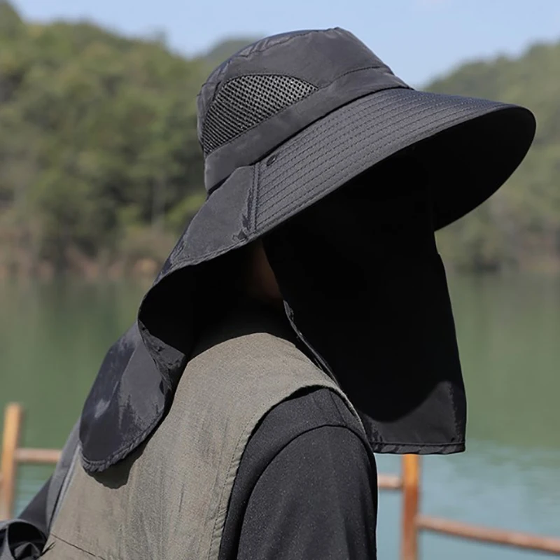 Summer Sun Hats UV Protection Outdoor Hunting Fishing Cap For Men Women Hiking Camping Visor Bucket Hat Neck Flap Fisherman Hat