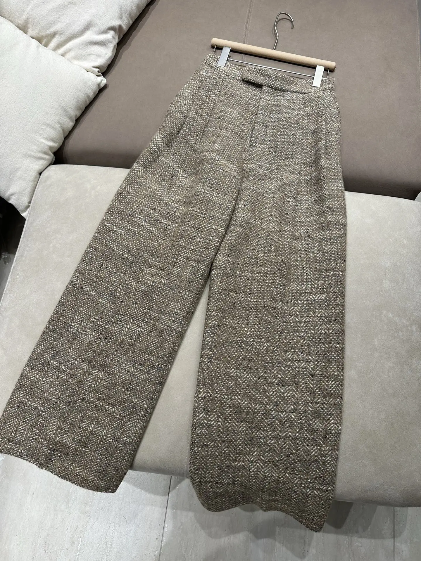 2026Women's High-Waisted Tweed Wool Wide-Leg Trousers for Autumn