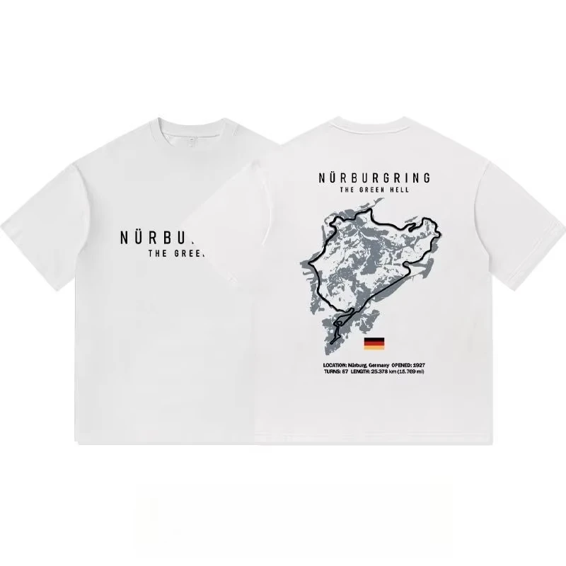 Nürburgring المسار طباعة تعديل الثقافة قصيرة الأكمام تي شيرت الرجال فضفاض عادية ملابس قطنية نقية عشاق السيارات ارتداء اليومي