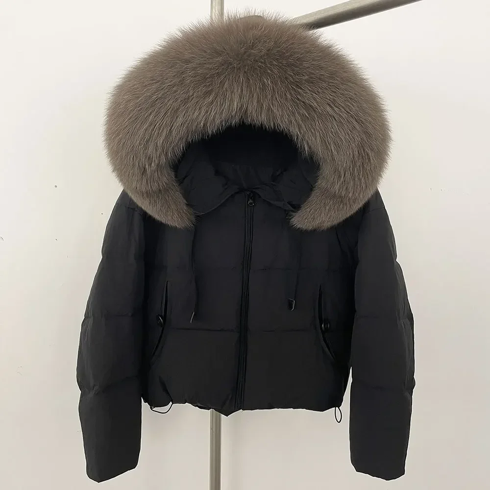 เสื้อแจ็คเก็ตขนสุนัขจิ้งจอกแท้ OFTBUY พร้อมฮู้ด ขนแรคคูนธรรมชาติ เสื้อแจ็คเก็ตขนเป็ดสีขาวแบบสั้นสำหรับฤดูใบไม้ร่วงและฤดูหนาว สำหรับผู้หญิง