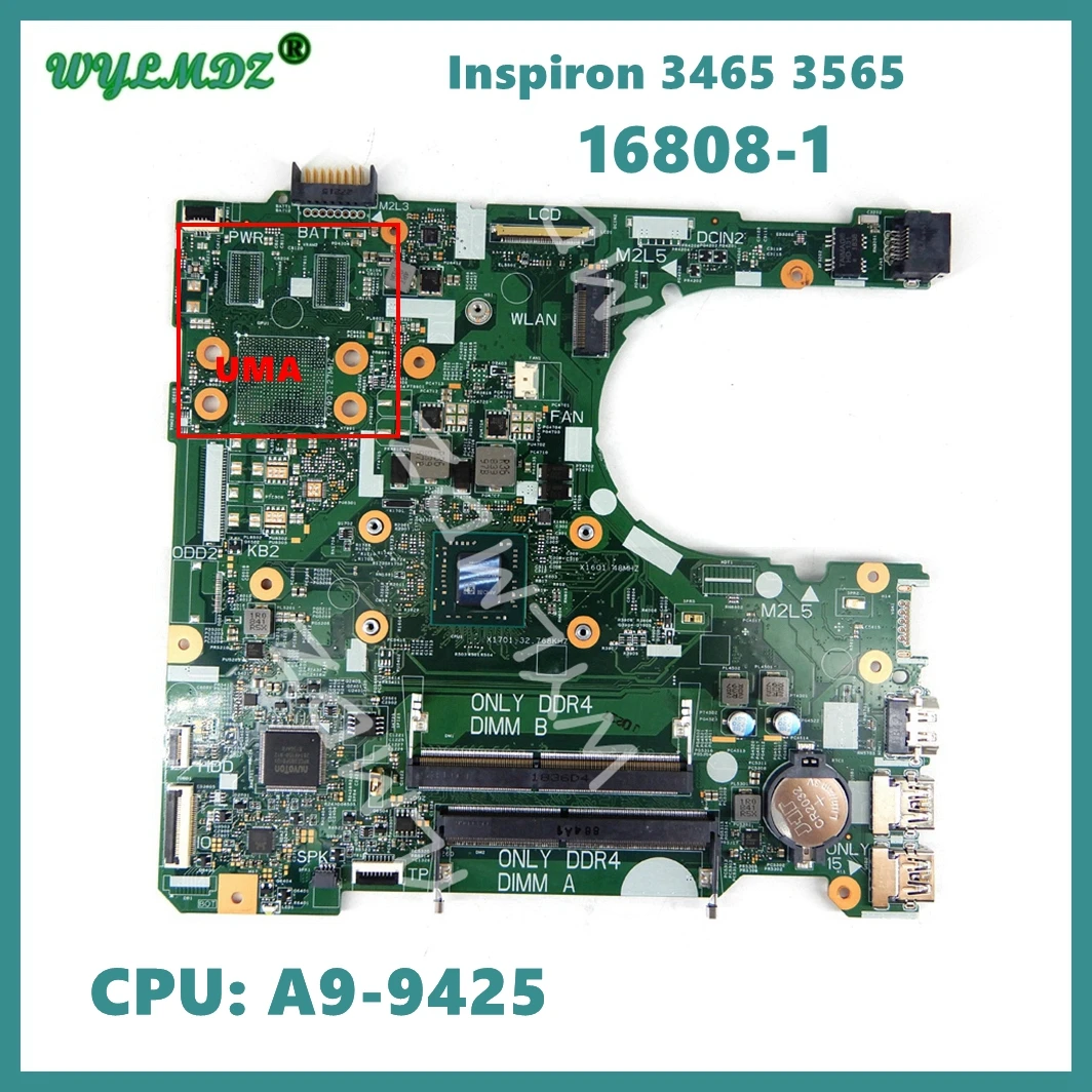 16808-1 With A9-9425 CPU DDR4 Notebook Mainboard For DELL Inspiron 14 3465 15 3565 Laptop Motherboard CN-05V1M4 5V1M4